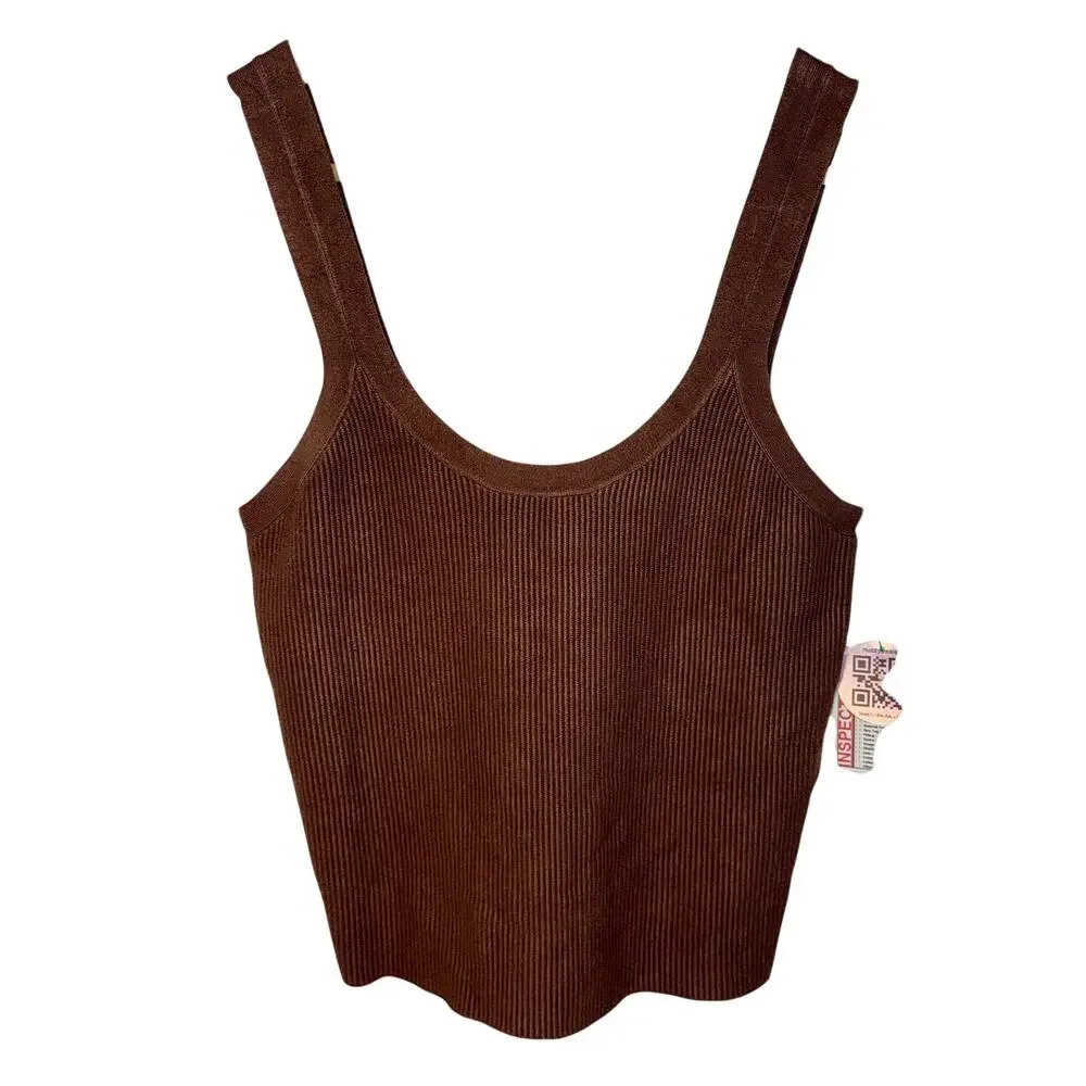 Abercrombie & Fitch Chocolate Brown Ribbed Knit Sleeveless Tank Top Women Size L - Picture 1 of 7
